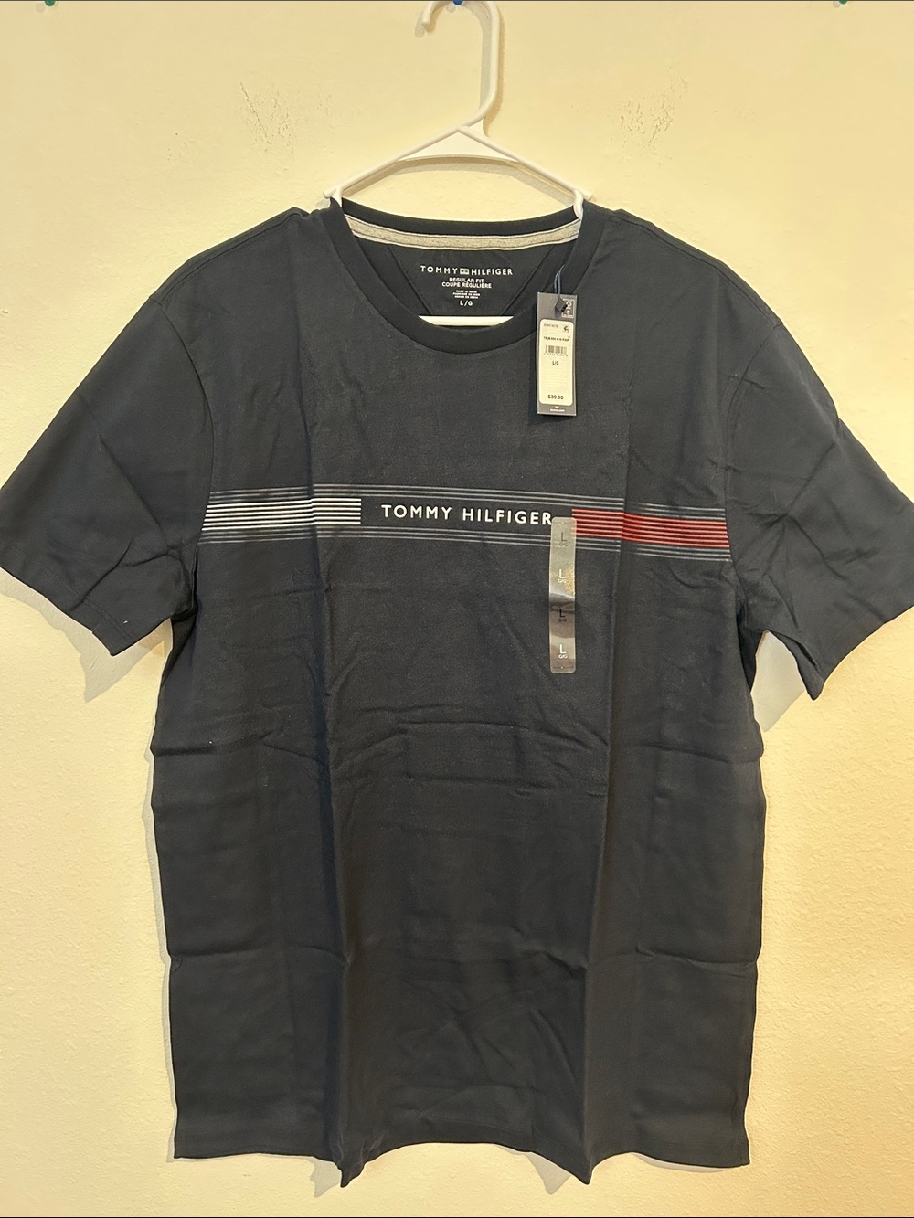 Tommy Hilfiger Navy Tee with Red & White Stripe Accent